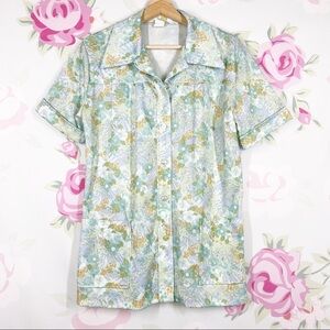 Vintage Grandmacore Retro Print Floral Button Down Short Sleeves Blouse M